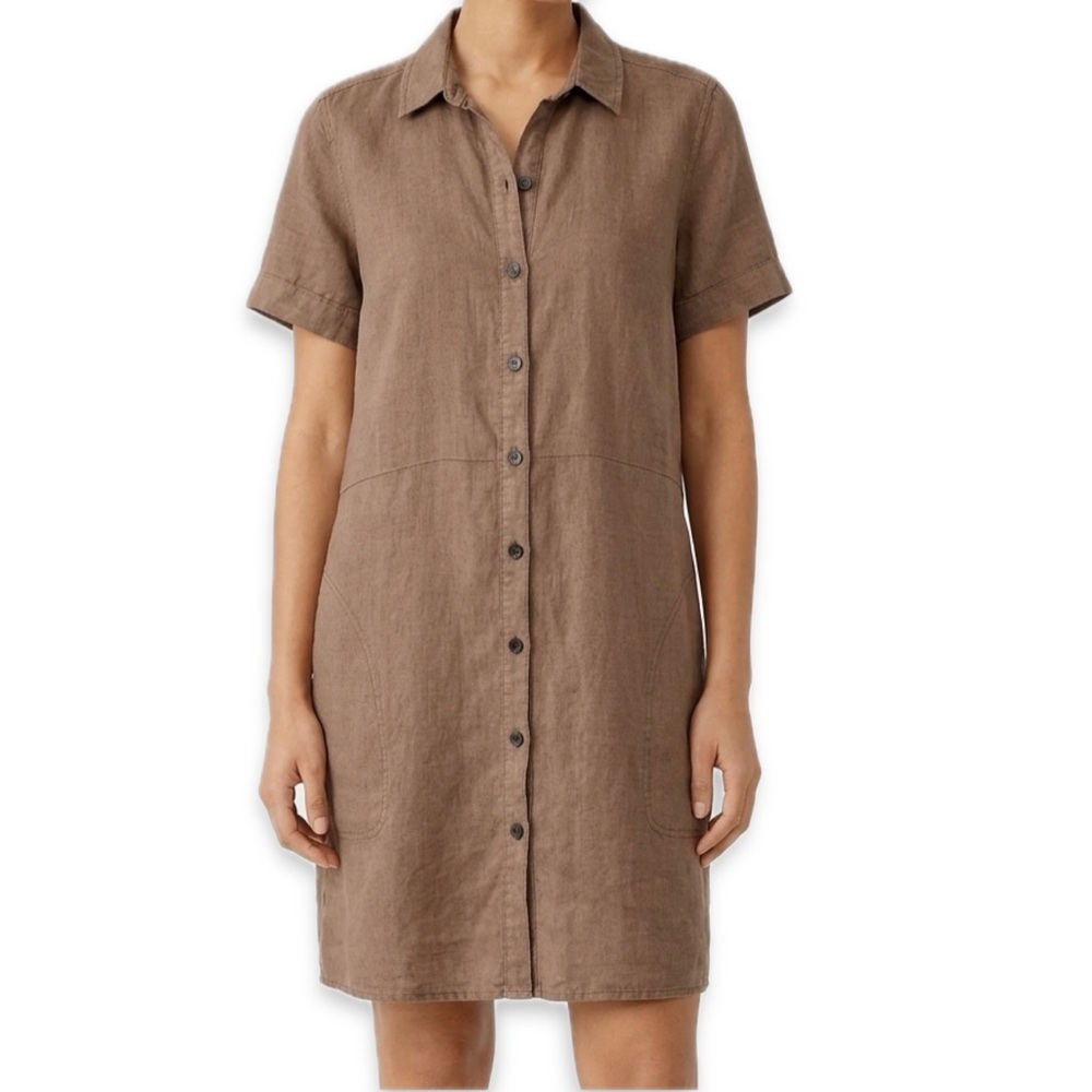 Lucky Brand Brown Linen Shirt Dress Women’s Size Large